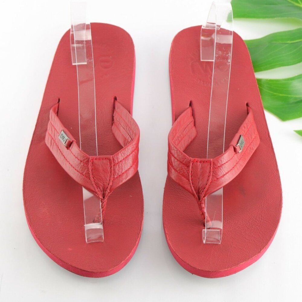 Emu Womens Shorem Sandal Size 10 Thong Slide Red Leather Flip Flop Flat Shoe‎
